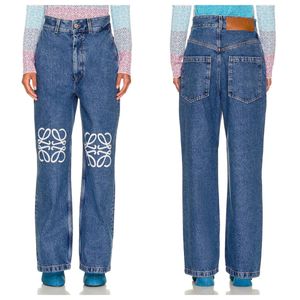 Denim Woman Jeans High End Fashion Loose zipper access control casual digital geometric print trend big fashion street pants Dark blue Straight-leg pants lengthen