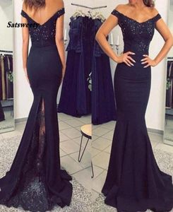 Black Lace Applique Mermaid Prom Dresses Long Formal Beading aftonklänning för festklänningar6995777