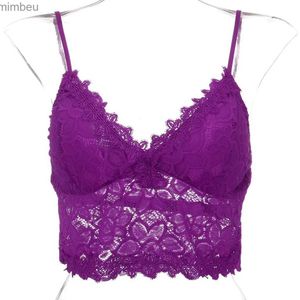 T-shirt da donna Crop top in pizzo viola Donna 2020 Canotta Vest Crop Reggiseno senza fili Lingerie Sexy scollo a V senza maniche Canotta Mujer # YJC24319