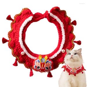 Coleiras de cachorro primavera festival cachecol ajustável vermelho animal de estimação dragão ano sorte r suprimentos mão-malha