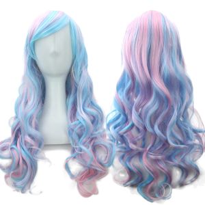 かつらsoowee 70cmの長さの女性髪のオンブル高温繊維かつ繊維ピンクピンクブルー合成ヘアコスプレウィグペルカス