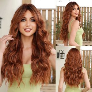 Synthetic Wigs Ginger Brown Wig for Women Long Curly Synthetic Hair Wig with Bangs Loose Wavy Fake Hair Brown for Cosplay Party Daily Use Wig 240328 240327