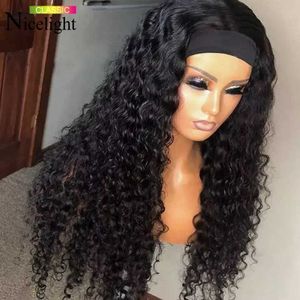 Sentetik peruklar derin dalga kafa bandı perukları insan saçı peruk kavrama kafa bandı nicelight brezilya kıvırcık kafa bandı perukları glueless remy saçları kafa bandı ile 240328 240327