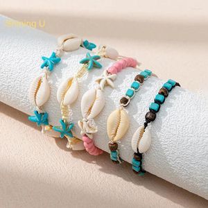 Charm Bracelets Shining U Starfish Seashell Adjustable Bracelet For Girls Boys Fashion Jewelry Summer Vacation 2pcs