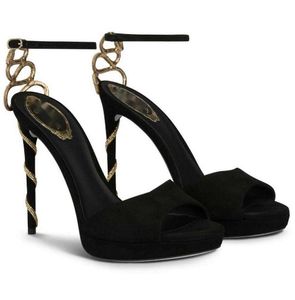 Summer Summer Morgana Sandals Shoes Women Gold Crystal Snake ملفوفة عالي الكعب حفل زفاف سيدة المشي EU35-43