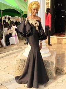 Ankara Aso Ebi 2019 Black Evening Dresses Mermaid Lace Beaded Prom Dresses Satin Cheap Formal Party Pageant Gowns8012942