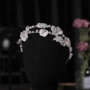 Diademi Perla da sposa Cerchietto per capelli Fiore bianco Fascia per capelli Accessori da sposa Copricapo Strass Fascia Tiara Gioielli Copricapo Regalo donna Y240319