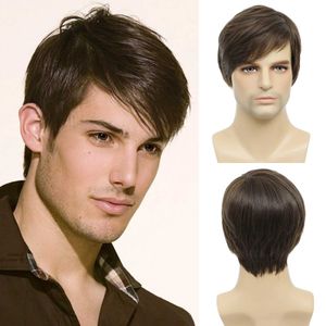 Synthetic Wigs Mens Brown Wig Straight Short Mens Wig Realistic Natural Male Side Part Wigs for Halloween Men Man 240329