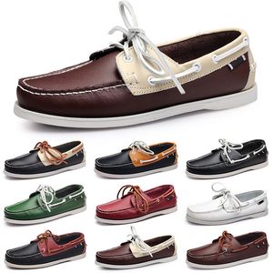 Sapatos casuais masculinos preto lazer prata taupe dlives marrom cinza vermelho verde andando baixo macio multis couro masculino tênis ao ar livre formadores sapatos de barco respirável aa010