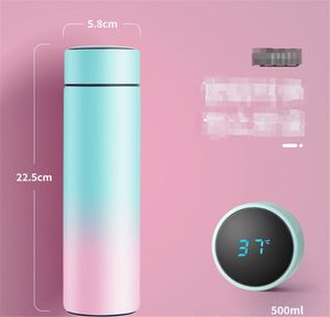 1pc 500ML Smart Insulation Stainless Steel Colorful Cup Mini Thermos Cup Water Bottle Led Digital Temperature Display Thermos