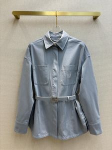 FEN2024早春に新しい女性の服ファッション女性用レター刺繍ラペルジャケットデニムジャケット穏やかな癒しの青いデニムジャケットとギフトとしてメタルバックルベルトが付いています