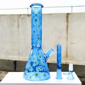 10 -дюймовый стеклянный стакан бонги дизайн сорта синие тонированные ромашки с головным кальян Бонг Трэль.