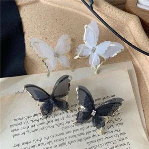 Dangle Earrings Fairy Black White Yarn Butterfly For Women Gold Color Metal Shiny Rhinestone Insect Wing Drop Party Jewelry