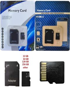 2020 128GB 256 GB 64GB 32GB Micro TF Card Memory Card med Adapter Blister Generic Retail Package DHL 50PCS5766083