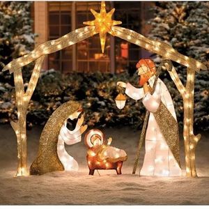 Tinsel Nativity Scene Home Decor Christmas Decoration Wedding Accessories Miniature Outdoor Yard Garden Decorations 240314