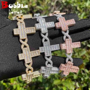 Armreif Bibubble Letter Out Infinity Link Armband für Männer Baguette Kreuz vergoldet Zirkonia Schmuck Hip Hop 240319