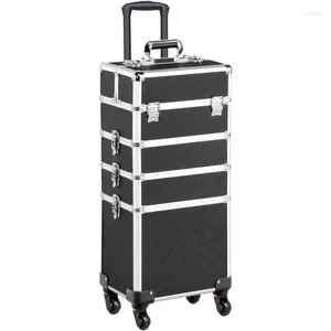 Lagringslådor Yaheetech Professional Makeup Train Fall 4 i 1 Rolling Cosmetic Trolley Organizer Travel