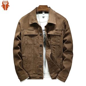 Mens Brown Denim Jacket 2023 Spring and Autumn Style Fashion High Quality Stretch Slim Brand Clothing 240307