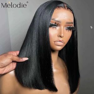 Synthetic Wigs Synthetic Wigs Melodie 13x6 250% Transparent 5x5 Closure Glueless Ready To Wear Straight Short Bob Lace Front Wigs Human Hair Lace Frontal Wig 240327