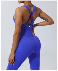 Ll Women bodysuits for Yoga Sports Jumpsuits Lu One-Piece Sexy Backless Workout Bras Set Sleeveless Playsuits Fitness Casual Flare Pantsummer 2406