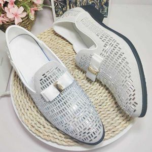 Skor hbp icke-märke vita bröllop glitters diamant övre bowknot mode classy loafer för män