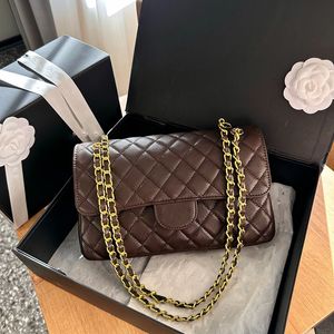 Ladies Classic Double Flap Quilted Caviar Leather Shoulder Bags Gold Metal Hardware Turn Lock Matelasse Chain Crossbody Shoulder Handbag Multi Pochette Purse 25CM