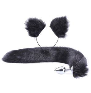 2Pcsset Fluffy Faux Fur Tail Metal Butt Plug Cute Cat Ears Headband for Role Play Party Costume Prop Adult Sex Toys Y2011186715784