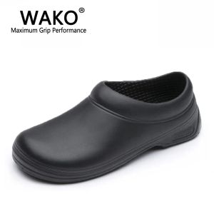 Boots WAKO Men Chef Shoes Male Sandals for Kitchen Workers Super Antiskid Man Non Slip Shoes Black Cook Shoes Safety Clogs Size 3645