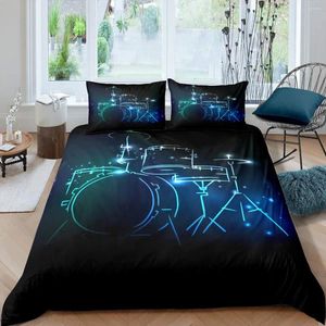 Bedding Sets Blue Drum Kit Duvet Cover Set Microfiber Roll Music Twin Musical Instrument Glitter Lines Comforter