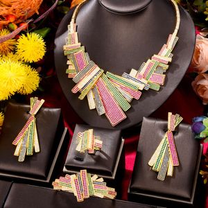 Godki słynna marka 4PCS African for Women Wedding Party wielokolorowe cyrkon Crystal Dubai Bridal Jewelry Zestaw biżuterii