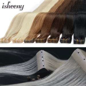 Extensions isheeny Pull Through Human Hair Extensions Hole Tape 16" 20" Micro Beads Blonde Machine Remy Twin Tab Hair Extensions 10pcs/pack