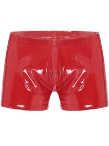 Underbyxor S-5XL våt Look PVC MENS BOXER BROSS GHINY PU LÄDER SHORTS ZIPPER TRunks Tight Hot Boxershorts Calzoncillos Mini Bermudas 24319