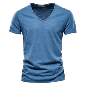 100 ٪ من القطن رجال T قميص Tops v الرقبة رقيقة الأكمام قصيرة الأكمام tees جودة عالية الرجال T-شيرت لياقة اللياقة البدنية للرجال الحجم S-5XL 240312