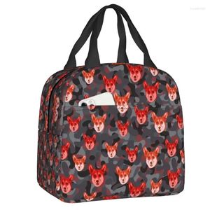 Aufbewahrungstaschen, lächelndes Corgi-Gesicht und Camo-Muster, isolierte Lunchtasche für Schule, Büro, wiederverwendbar, Kühler, Thermo-Bento-Box, Damen und Kinder