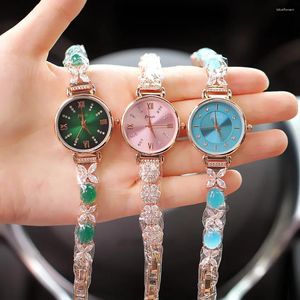 Armbandsur Women's Watch Light Diamond Set Emerald Green Armband Elegant Quartz Reloj V114