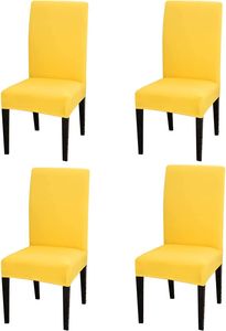 4 Pack Matsalstolskydd, gul stretch matstol slipcovers uppsättning av 4 hög rygg armlöst kökstol täckbart tvättbart