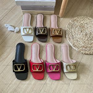 İmza Slayt Sandalet Vintage Terlik Tan Siyah Grainy Cowhide Seksi Düz Ayakkabılar Moda Bayanlar Yaz Plajı Gündelik Sandal Slipper Flip Flops Büyük Boyut 35-42