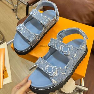 Designer skor paseo komfort sandaler män kvinnor lyxskor gummi platta mulor loafers presbyopia tryck läder tofflor plattform spänne sandal denim 3.7 08