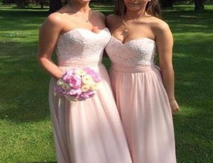 A Line Blush Pink Sweetheart Neckline Lace Chiffon Long Bridesmaid Dresses Cheap Floor Length Formal Peach Garden Country Maid of 5204124