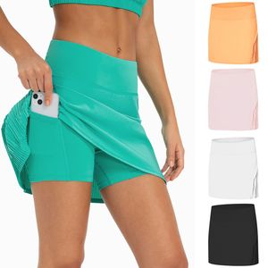 L-331 Saias de tênis Saia de yoga Roupas de ginástica Mulheres correndo fitness calças de golfe shorts esportes bolso traseiro da cintura resfriamento de secagem rápida saia de tênis plissada fluida LU-MELUCK