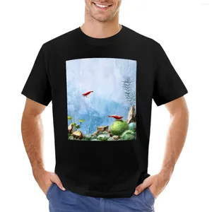 Мужские топы на бретелях, футболка с красной вишней и креветками в аквариуме, винтажная одежда, футболка для мужчин