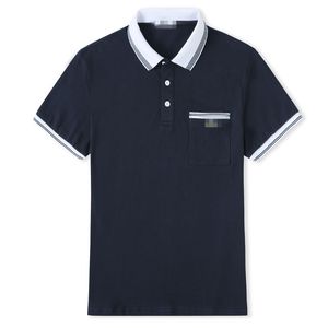 Camiseta de verão de marca masculina de alta qualidade, cor sólida empresarial, camisa bordada de alta qualidade, lapela, top estampado sem costura casual elegante masculino