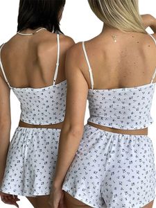 Women s 2 Piece Outfits Cute Floral Print Crop Cami Tops Shorts Set Loungewear 240228