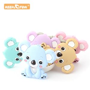 Colares KeepGrow 10 pcs Silicone Bebê Koala Mordedor Dos Desenhos Animados Dentição BPA Livre Recém-nascido Chupeta Apaziguar Cadeia DIY Colar Acessórios