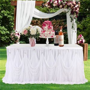 Hanging Drill White Table Skirt Wedding Decoration Home Birthday Party Table Halloween Scene Layout Tutu Fluffy Gauze Skirt 240315