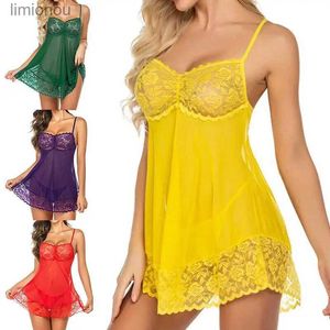 Pijamas femininos sexy lingerie de seda renda roupa interior sleepwear sem mangas vestido de noite babydoll pijamas rendas sexy roupas quentes pijamas exóticosC24319