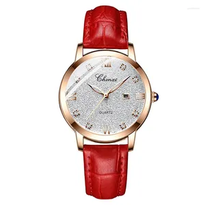 Wristwatches Ins Starry Sky Ladies Watch Rose Gold Calendar Dress For Women Genuine Leather Luxury Top Brand Casual Clock