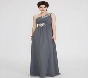 En axel lång formella klänningar Aline Grey Dress Floorlängd med elfenben Applique Summer Beach Prom Party Dresses With Ruffles1626315