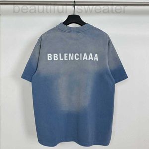 Erkek Tişörtler Tasarımcı Yüksek Versiyon Paris 24 YENİ Gradyan Klasik Mektup Nakış Kısa Kollu T-Shirt B Aile Renk Eşleşen T-Shirt ZBW0