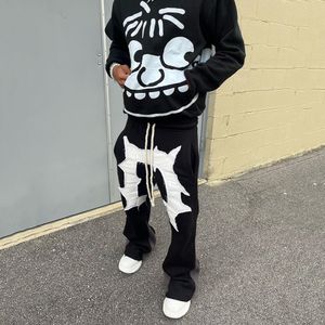 Men's Tracksuits Gothic Cartoon Graphic High Street Retro Hip Hop Style Men and Women Loose Street Hooded Pullover Sweatshirt Drawstring Flared Sweatpants